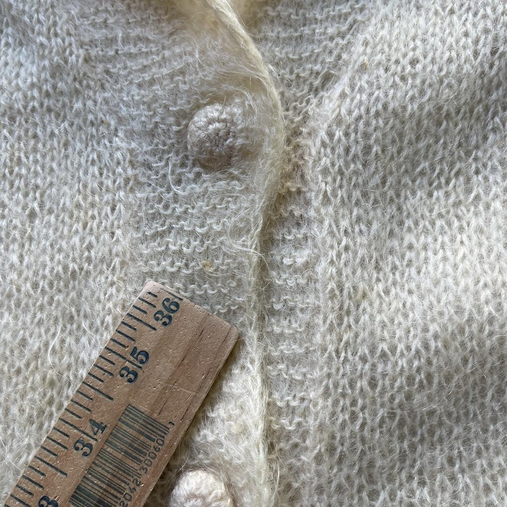 Vintage 60s Mohair Wool Cardigan Shawl Collar Lined Cream Fuzzy Sweater Coat - Picture 9 of 11
